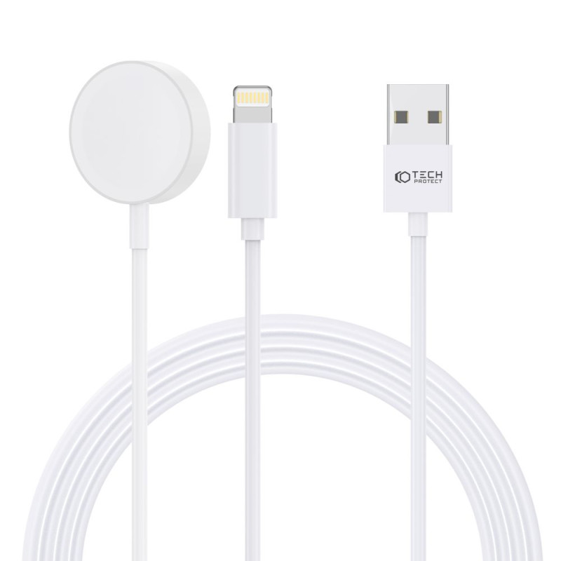 Tech-Protect UltraBoost 2in1 magnetinis įkroviklis su USB-C / Lightning laidais, skirtas Apple Watch 1,5 m - baltas