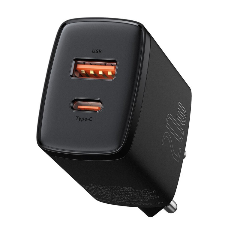 „Baseus“ kompaktiškas greitas USB / C tipo USB įkroviklis 20 W 3A maitinimo tiekimo greitas įkrovimas 3.0 juodas (CCXJ-B...