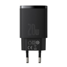 „Baseus“ kompaktiškas greitas USB / C tipo USB įkroviklis 20 W 3A maitinimo tiekimo greitas įkrovimas 3.0 juodas (CCXJ-B...