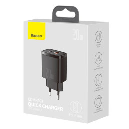 „Baseus“ kompaktiškas greitas USB / C tipo USB įkroviklis 20 W 3A maitinimo tiekimo greitas įkrovimas 3.0 juodas (CCXJ-B...