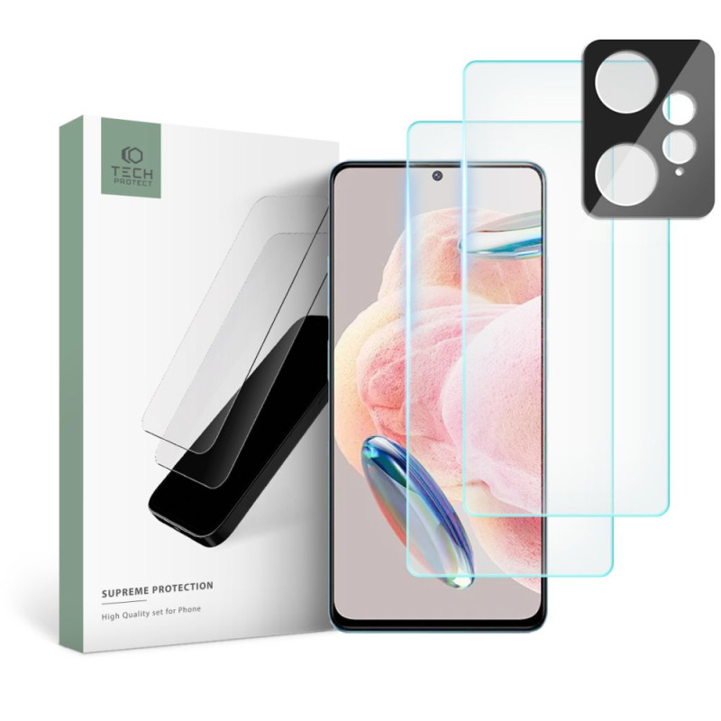 Tech-Protect Supreme rinkinys, skirtas Xiaomi Redmi Note 12 4G / LTE 2x grūdintas stiklas ekranui / grūdintas stiklas fo...