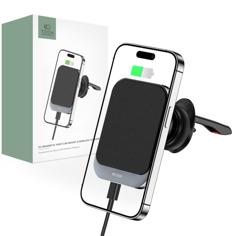 Tech-Protect MM15W-V2 automobilinio telefono laikiklis su MagSafe 15W indukciniu įkrovikliu oro išleidimo angai - juodas