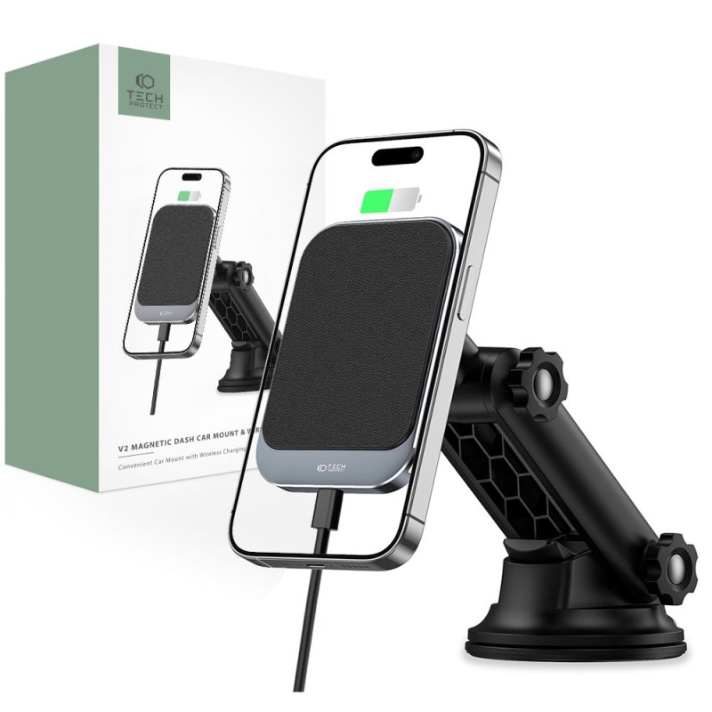 Tech-Protect MM15W-V2 automobilinio telefono laikiklis su MagSafe 15W indukciniu įkrovikliu kabinai - juodas
