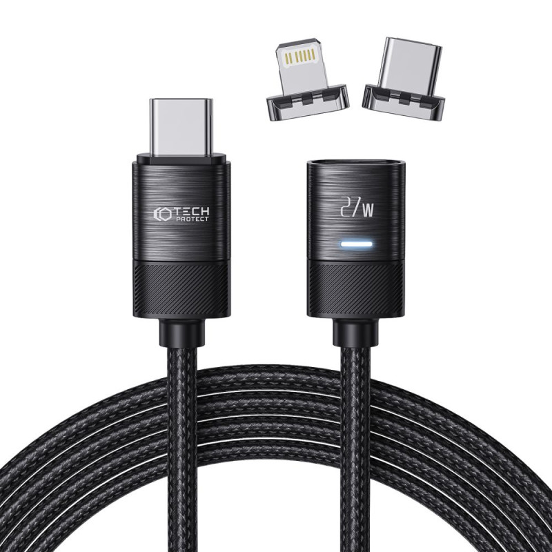 Tech-Protect UltraBoost magnetinis laidas 2in1 USB-C - Lightning / USB-C PD 27W 3A 2m - juodas