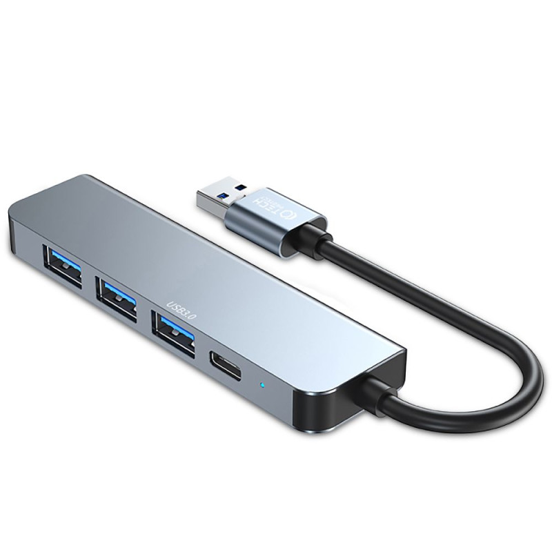 HUB Tech-Protect V0 5in1 USB-A - USB-A 3.0 / 3x USB-A 2.0 / USB-C - pilka