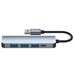 HUB Tech-Protect V0 5in1 USB-A - USB-A 3.0 / 3x USB-A 2.0 / USB-C - pilka