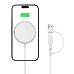 Tech-Protect QI15W-A25 indukcinis MagSafe 15W įkroviklis su USB-A / USB-C laidu - baltas