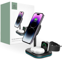 Tech-Protect QI15W-A27 3in1 indukcinis įkroviklis su stovu su MagSafe išmaniajam telefonui / Apple Watch / AirPods - juo...