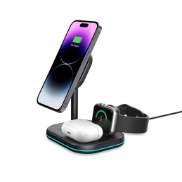 Tech-Protect QI15W-A27 3in1 indukcinis įkroviklis su stovu su MagSafe išmaniajam telefonui / Apple Watch / AirPods - juo...