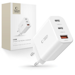 Tech-Protect NC30W tinklo įkroviklis 2x USB-C PD 30W / USB-A QC 3.0 - baltas