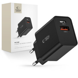 Tech-Protect NC30W USB-C PD 30W / USB-A QC 3.0 tinklo įkroviklis - juodas