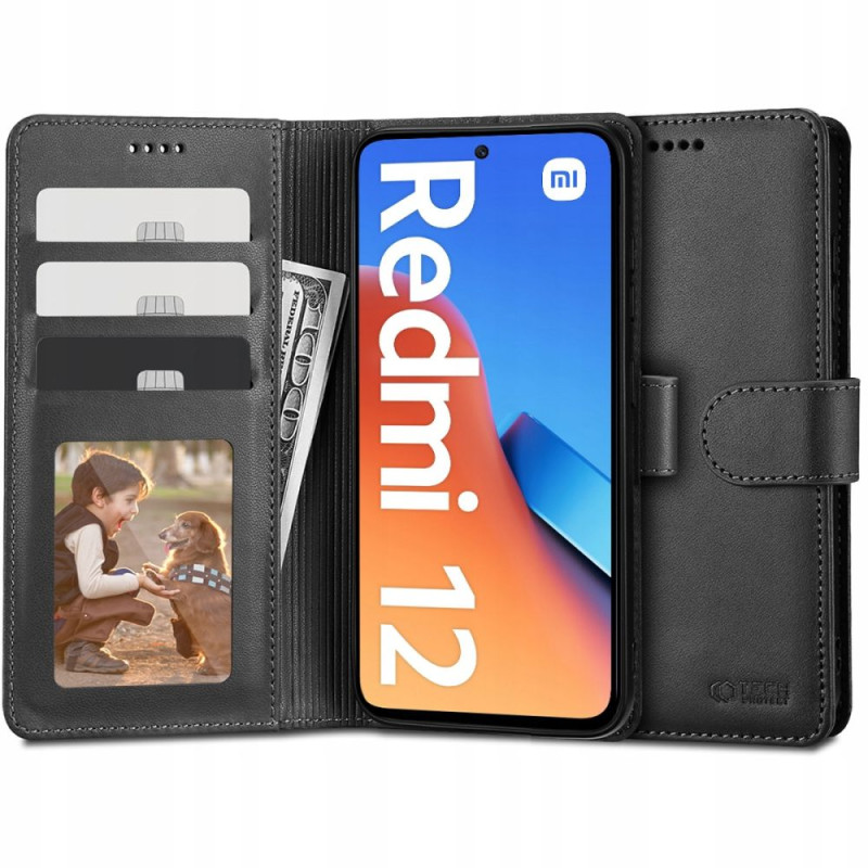 Tech-Protect Wallet dėklas, skirtas Xiaomi Redmi 12 - juodas