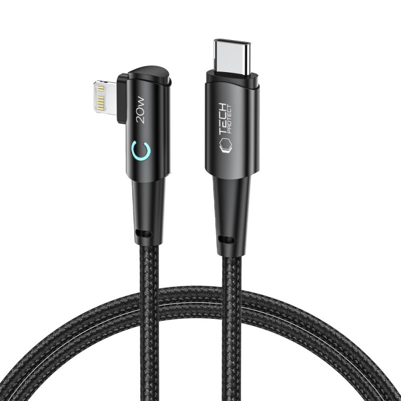 Tech-Protect UltraBoost L Lightning (kampinis) / USB-C (tiesus) PD 20W 3A 1m laidas - pilkas