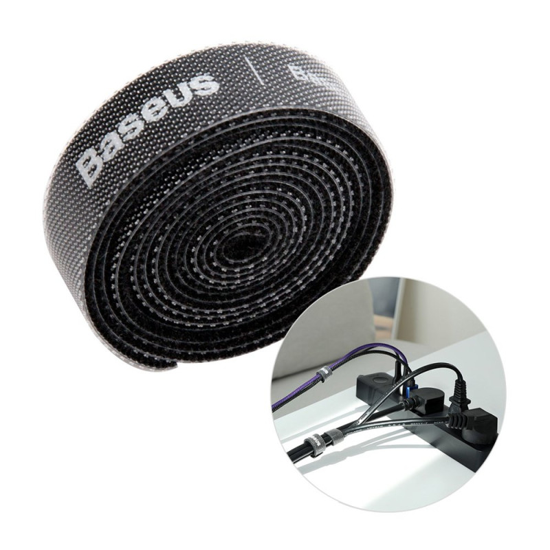 „Baseus Rainbow Circle“ kabliukas ir kilpa dirželiai - Velcro juosta, Velcro kabelio laikiklis 1 m juodas (ACMGT-E01)