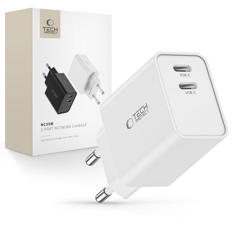 Tech-Protect C35W tinklo įkroviklis 2x USB-C PD 35W - baltas