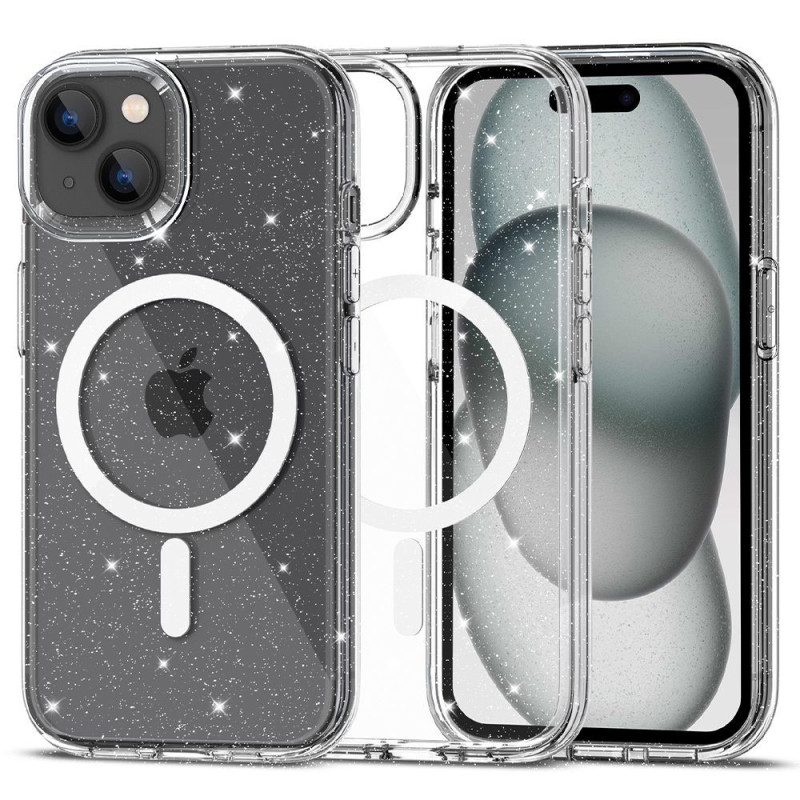 Tech-Protect FlexAir Hybrid MagSafe dėklas iPhone 15 - skaidrus ir blizgantis