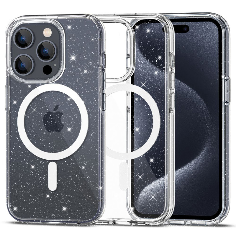 Tech-Protect FlexAir Hybrid MagSafe dėklas, skirtas iPhone 15 Pro Max - skaidrus ir blizgantis