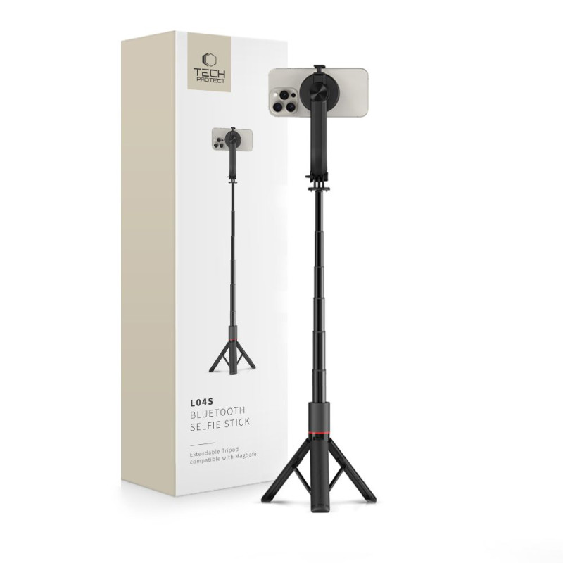 Tech-Protect L04S Bluetooth asmenukių lazdelė su trikoju iki 95 cm ir 360 galva - juoda