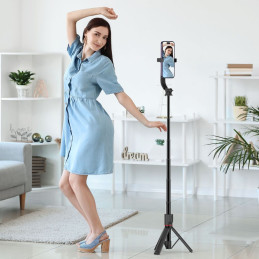 Tech-Protect L04S Bluetooth asmenukių lazdelė su trikoju iki 95 cm ir 360 galva - juoda