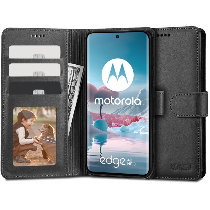 Tech-Protect piniginės dėklas, skirtas Motorola Edge 40 Neo - juodas