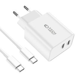 Tech-Protect C35W 2x USB-C PD 35W tinklo įkroviklis su USB-C / USB-C laidu - baltas