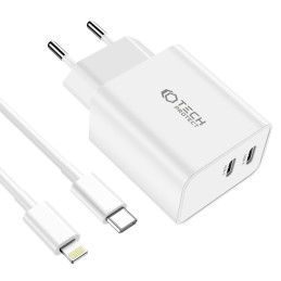 Tech-Protect C35W 2x USB-C PD 35W tinklo įkroviklis su USB-C / Lightning laidu - baltas