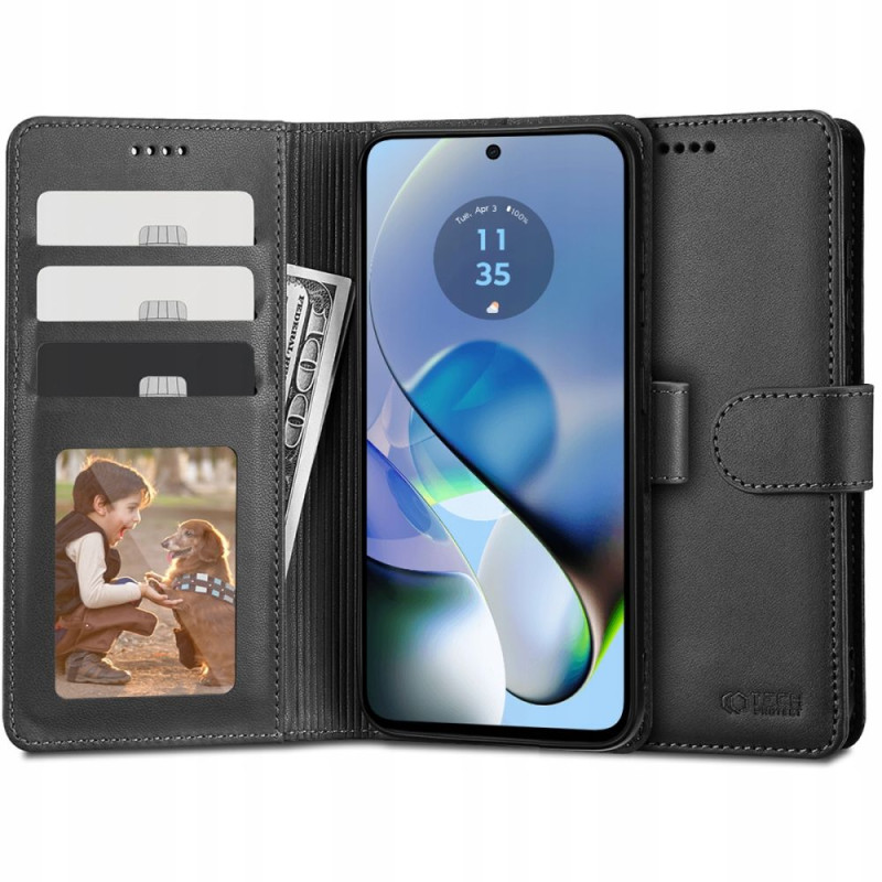 „Tech-Protect“ piniginės dėklas, skirtas Motorola Moto G54 5G / G54 5G Power Edition – juodas