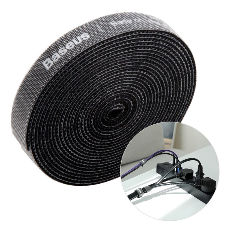 „Baseus Rainbow Circle“ kabliukas ir kilpa dirželiai - Velcro juosta, Velcro kabelio laikiklis 3 m juodas (ACMGT-F01)