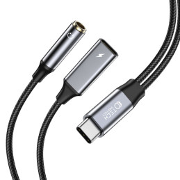 Tech-Protect UltraBoost USB-C (vyriškas) PD 60W 6A / mini lizdas 3,5 mm (moteris) - USB-C (moteris) laidas - juodas