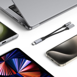 Tech-Protect UltraBoost USB-C (vyriškas) PD 60W 6A / mini lizdas 3,5 mm (moteris) - USB-C (moteris) laidas - juodas