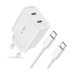 Tech-Protect C20W 2x USB-C PD 20W tinklo įkroviklis su USB-C / USB-C laidu - baltas