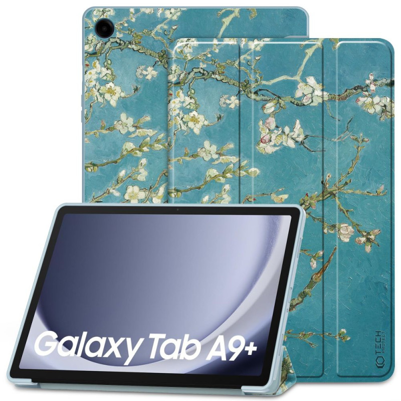 Tech-Protect SmartCase dėklas, skirtas Samsung Galaxy Tab A9+ 11" X210 / X215 / X216 - mėlynas su sakuros gėlėmis