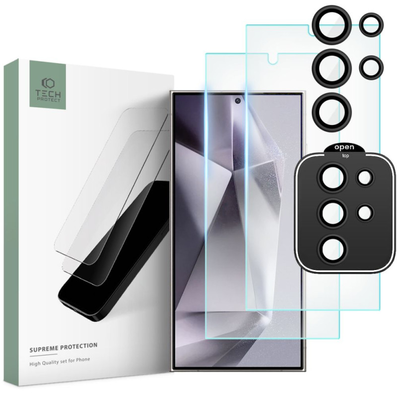 Tech-Protect Supreme rinkinys, skirtas Samsung Galaxy S24 Ultra 2x Screen Tempered Glass / Camera Tempered Glass
