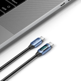Tech-Protect UltraBoost kabelis su LED ekranu USB-C / USB-C PD 100W 5A 1m - mėlynas