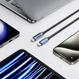 Tech-Protect UltraBoost kabelis su LED ekranu USB-C / USB-C PD 100W 5A 1m - mėlynas