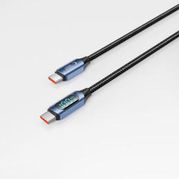 Tech-Protect UltraBoost laidas su LED ekranu USB-C / USB-C PD 100W 5A 2m - mėlynas