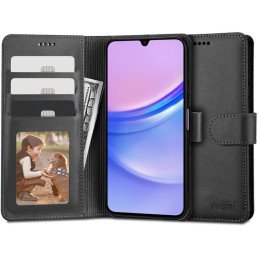 Tech-Protect Wallet dėklas, skirtas Samsung Galaxy A15 4G / 5G - juodas