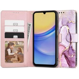 Tech-Protect Wallet dėklas, skirtas Samsung Galaxy A15 4G / 5G - rožinis marmuras