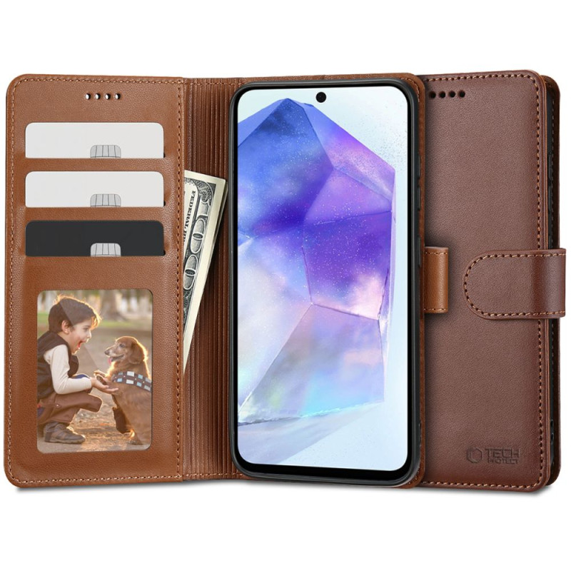 Tech-Protect Wallet dėklas, skirtas Samsung Galaxy A55 5G - rudas