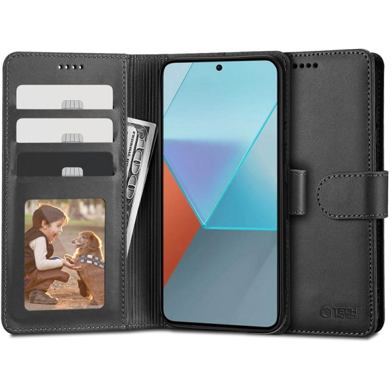 Tech-Protect piniginės dėklas, skirtas Xiaomi Redmi Note 13 4G / LTE - juodas
