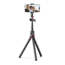 Tech-Protect L07S Bluetooth asmenukių lazda su lanksčiu trikoju iki 54 cm ir 360 galva - juoda