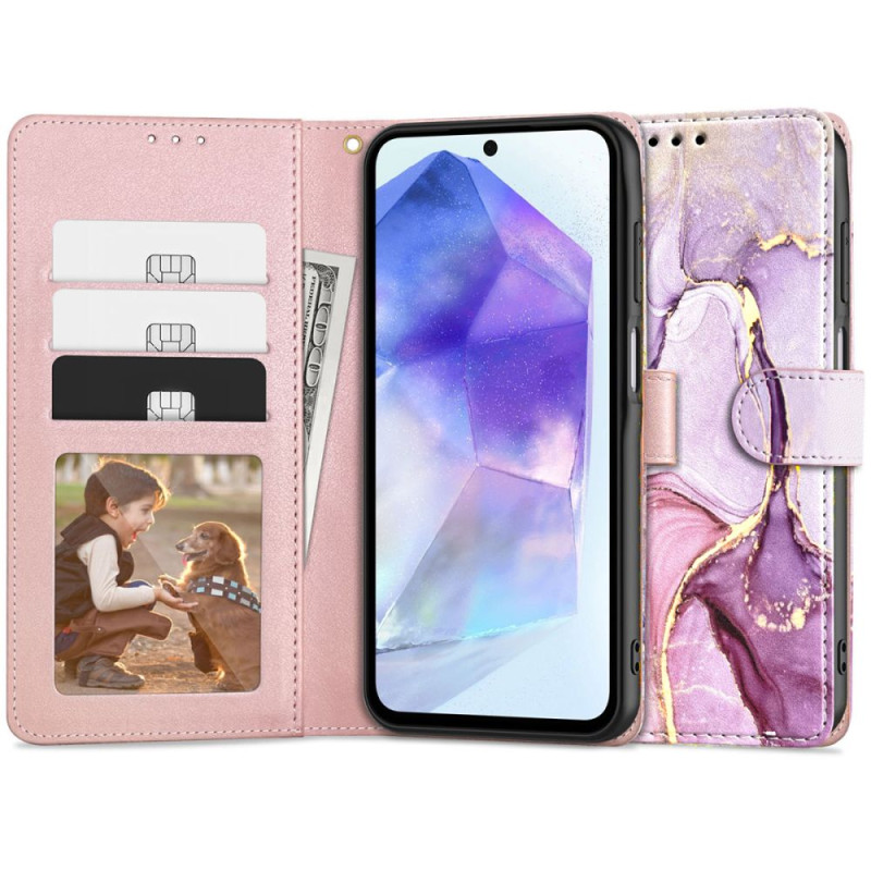 Tech-Protect Wallet dėklas, skirtas Samsung Galaxy A55 5G - rožinis marmuras
