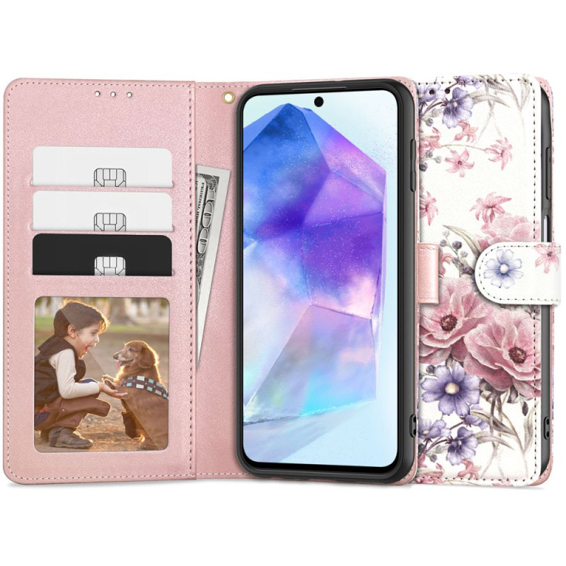 Tech-Protect Wallet dėklas, skirtas Samsung Galaxy A55 5G - rožinės gėlės