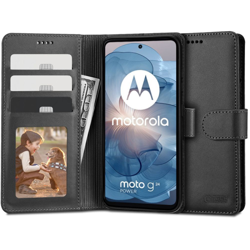 Tech-Protect piniginės dėklas, skirtas Motorola Moto G24 / G24 Power / G04 - juodas