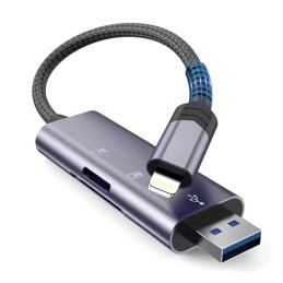 Tech-Protect UltraBoost SD / micro SD kortelių skaitytuvas su Lightning / USB-A jungtimi - pilka