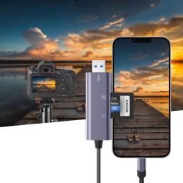Tech-Protect UltraBoost SD / micro SD kortelių skaitytuvas su Lightning / USB-A jungtimi - pilka