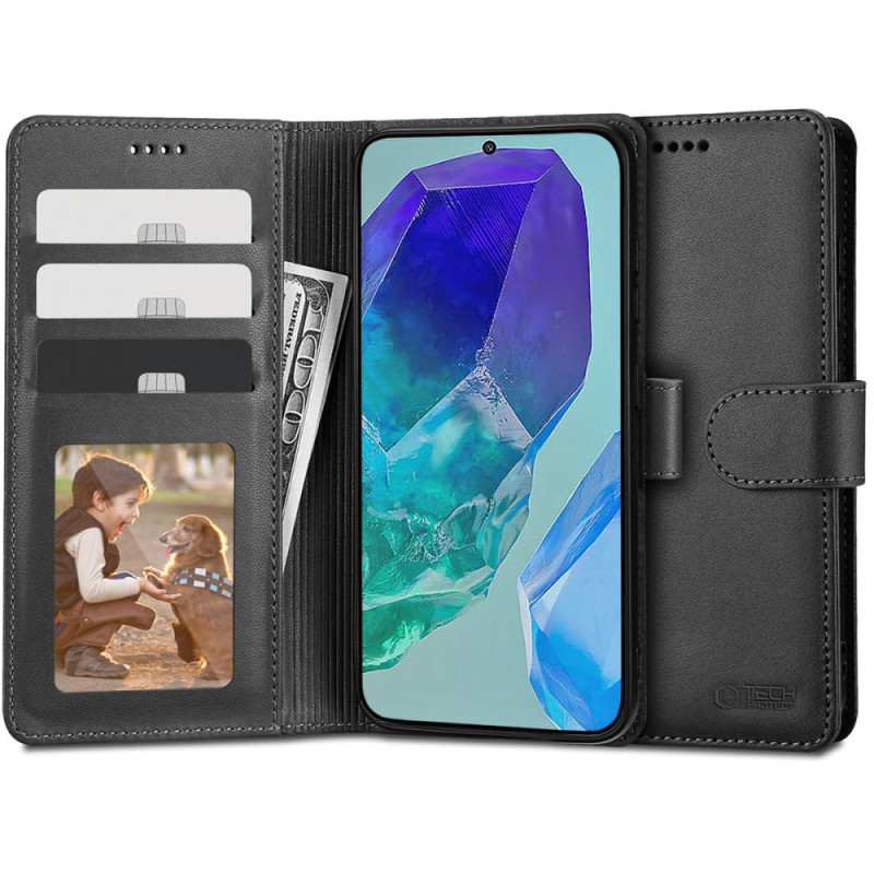 Tech-Protect Wallet dėklas, skirtas Samsung Galaxy M55 5G - juodas