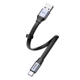 „Baseus“ paprastas plokščias kabelis USB / USB Type C SuperCharge 5A 40W Quick Charge 3.0 QC 3.0 23cm pilkas (CATMBJ-BG1...