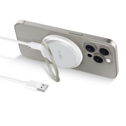Tech-Protect QI15W-A33 indukcinis įkroviklis su MagSafe ir stovu su USB-A / USB-C laidu - baltas