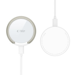 Tech-Protect QI15W-A33 indukcinis įkroviklis su MagSafe ir stovu su USB-A / USB-C laidu - baltas